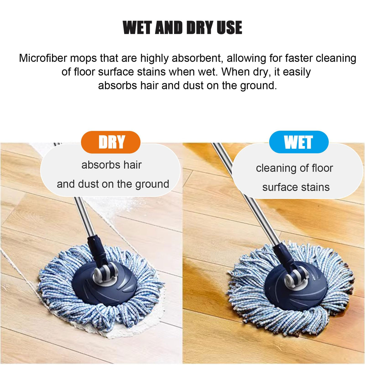 This Spin Mop Bucket with Wringer Set for Home - Mop Bucket System for Floor Cleaning - Detachable Splash Guard Spin Basket - Extendable Telescopic Handle - Extra 5PC Mop Heads by