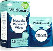 Wild Guard Mosquito Repellent Wipes (15 Pack), DEET-Free, Travel Size | Plant-Based Insect-Repelling Wipes, Individually Wrapped for Outdoor Use, Camping, Hiking, Travel-Friendly