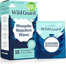 Wild Guard Mosquito Repellent Wipes (15 Pack), DEET-Free, Travel Size | Plant-Based Insect-Repelling Wipes, Individually Wrapped for Outdoor Use, Camping, Hiking, Travel-Friendly