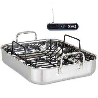 Viking Stainless Steel Roasting Pan with Rack, 16 x 13 Inch, Silver