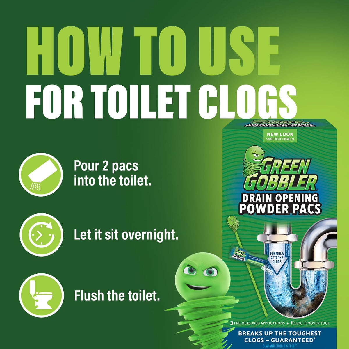 Drain Clog Remover & Drain Cleaner Powder (5 Pacs & 5 Tools) by Green Gobbler – 5 Count (Pack of 1), Pack of 2, Model G8063