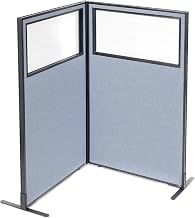 Global Industrial 36-1/4"W x 60" H Freestanding 2-Panel Corner Room Divider with Partial Window, Blue