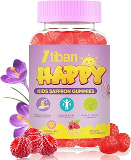 Saffron Gummies for Kids - Saffron Extract Supplement with GABA, Calms Temper Tantrums, Supports Happy Mood & Cognition, Focus Calm Gummies for Kids 4+, Sugar Free Raspberry, 90 Counts