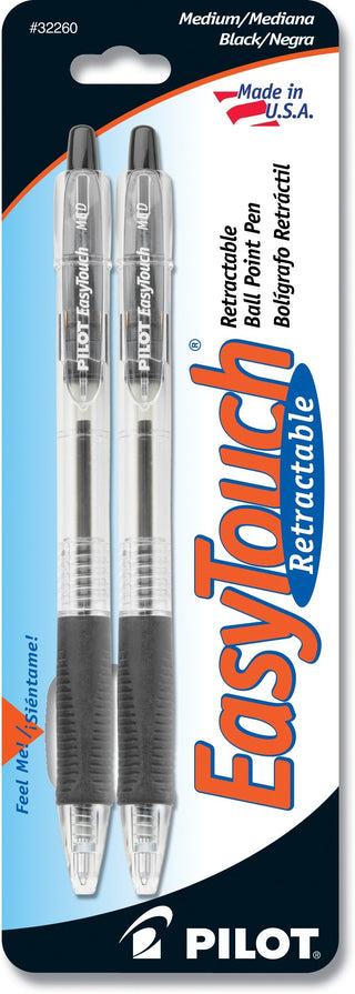 EasyTouch Refillable & Retractable Ballpoint Pens by PILOT – 1 Count (Pack of 2), Rubber, Black, Pack of 2, Model 32260