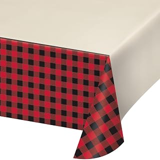 Creative Converting 322283 Black and Red Plaid Rectangular Plastic Tablecover, 1 Pc