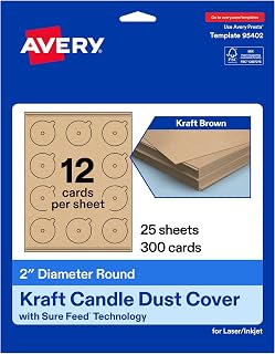 Avery Printable Round Candle Dust Covers, 2" Diameter, Matte Kraft Brown, Sure Feed Technology, Print-To-The-Edge Capability, Laser/Inkjet Compatible, 300 Total, Ideal for Packaging, and Displays
