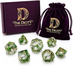 Green Grass DND Dice Set, Cool D&D Dice Set, Sharp Edge Dice for RPG Games, Liquid Core DND Dice Sets, 7 Piece Polyhedral Dice Set