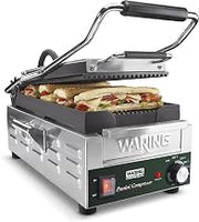 Waring Panini Press with 7.75" x 14.5" Cooking Surface & Ribbed Plates