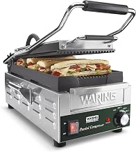 Waring Panini Press with 7.75" x 14.5" Cooking Surface & Ribbed Plates
