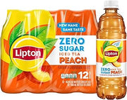 Lipton Zero Sugar Iced Tea, Peach, 16.9 fl oz Bottles, (12 Pack)