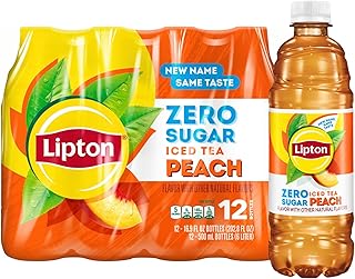 Lipton Zero Sugar Iced Tea, Peach, 16.9 fl oz Bottles, (12 Pack)