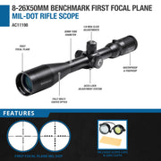 8-26x50 Benchmark Targeting Riflescopes 30mm (Black Matte) by Barska – 8-26x50mm, Aluminum, Black, Model AC11198