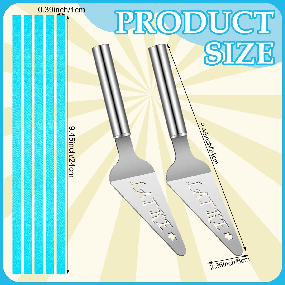 Teenyyou Hanukkah Latke Server Set, Stainless Steel, Silver with Blue Ribbons