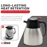 Winco 40.6 Ounces / Stainless Steel, Black / Modern Carafes