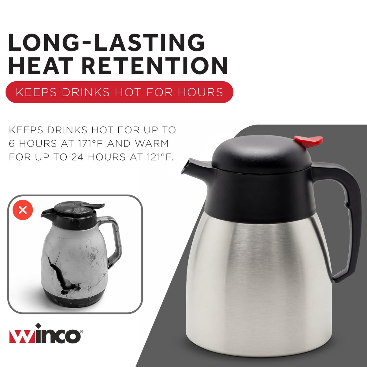 Winco 40.6 Ounces / Stainless Steel, Black / Modern Carafes