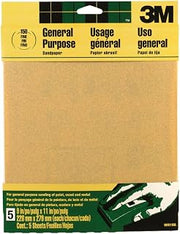 3M 11 in. L x 9 in. W 150 Grit Fine Aluminum Oxide Sandpaper 5 pk