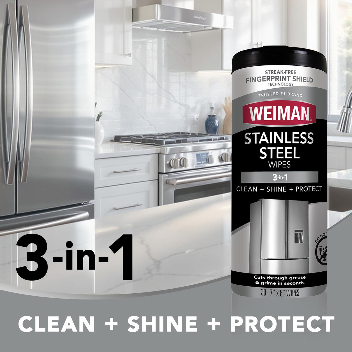 Stainless Steel Wipes and Leather Wipes - Clean and Polish Appliances for a Brighter and Longer Shine - Clean by Weiman – 30 Count (Pack of 2), Pack of 2