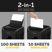 AutoMax 100MA Micro-Cut Shredder Bundle with Lubricant Sheets by Fellowes – 4.5 gallons, Black