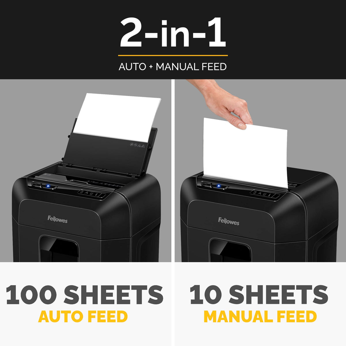 AutoMax 100MA Micro-Cut Shredder Bundle with Lubricant Sheets by Fellowes – 4.5 gallons, Black