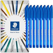 STAEDTLER 4320 Stick Ballpoint Pens Medium 8 Pack Blue | 1.0mm, Triangular for Relaxed Easy Writing, Smooth