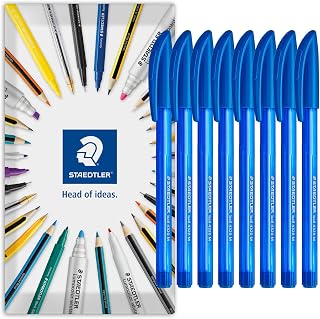 STAEDTLER 4320 Stick Ballpoint Pens Medium 8 Pack Blue | 1.0mm, Triangular for Relaxed Easy Writing, Smooth