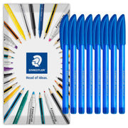 4320 Stick Ballpoint Pens Medium 8 Pack Blue by STAEDTLER – 1 count (Pack of 8), Blue, Model STAE-4320M-BLUE-8ENV