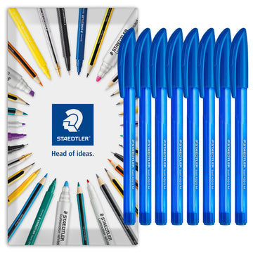 4320 Stick Ballpoint Pens Medium 8 Pack Blue by STAEDTLER – 1 count (Pack of 8), Blue, Model STAE-4320M-BLUE-8ENV