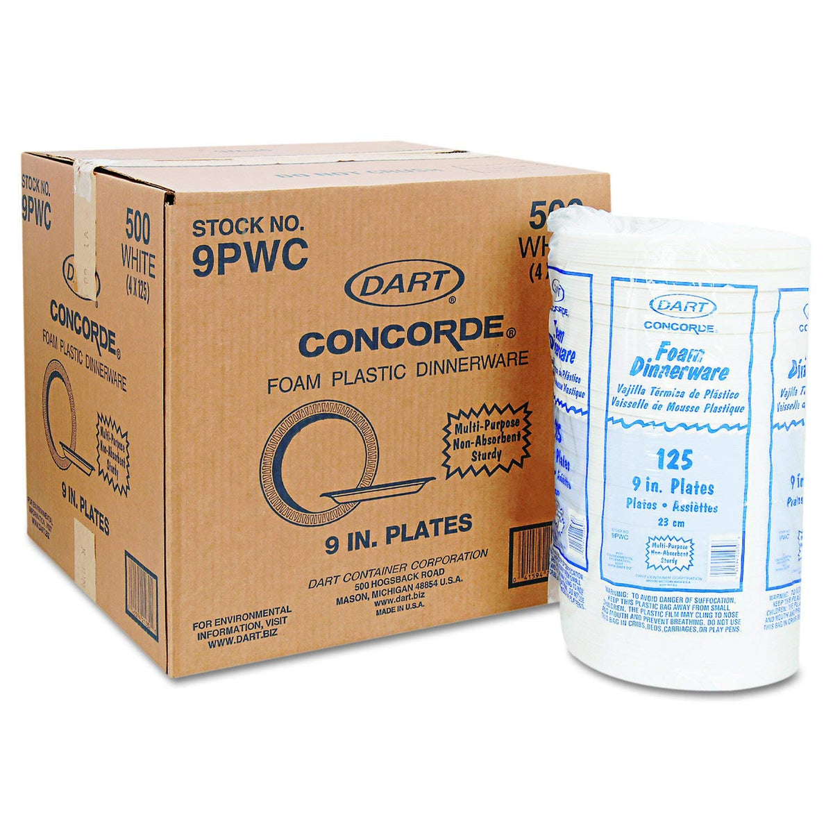 9PWCR Concorde Foam Plate 9-Inch dia White 125/Pack 4 Packs/Carton by DART – 9 inches, Foam, White, Model DCC 9PWCR