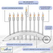 Aviv Judaica Electric Menorah, Brushed Stainless Steel, 9 Flickering Bulbs