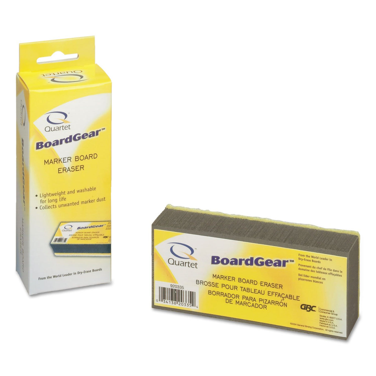 Whiteboard Eraser by Quartet – 5" x 2 3/4" x 1 3/8", Soft Bristles, White, Model 920335