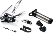 Vinturi Easily Removes Natural and Synthetic Corks Features a Traditional Lever Opener Pourer Pump and Stoppers Wine Accessories, 7-Piece, silver