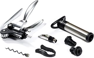 Vinturi Easily Removes Natural and Synthetic Corks Features a Traditional Lever Opener Pourer Pump and Stoppers Wine Accessories, 7-Piece, silver