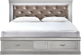 Glory Furniture Lorana Faux Leather Full Storage Bed in Silver Champagne