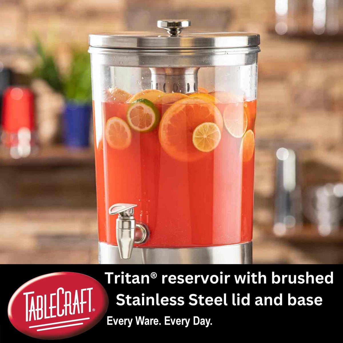 Tablecraft 1.25 Gallon Silhouette Drink Dispenser / Stainless Steel / 3.0 gallons Iced Beverage Dispensers