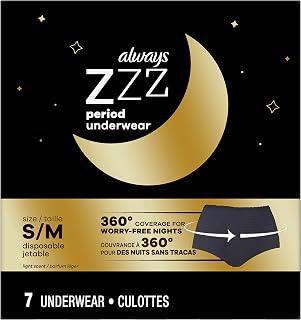 Always ZZZ Overnight Disposable Period Underwear for Women Size S/M, 360 Degrees Coverage, 7 Count
