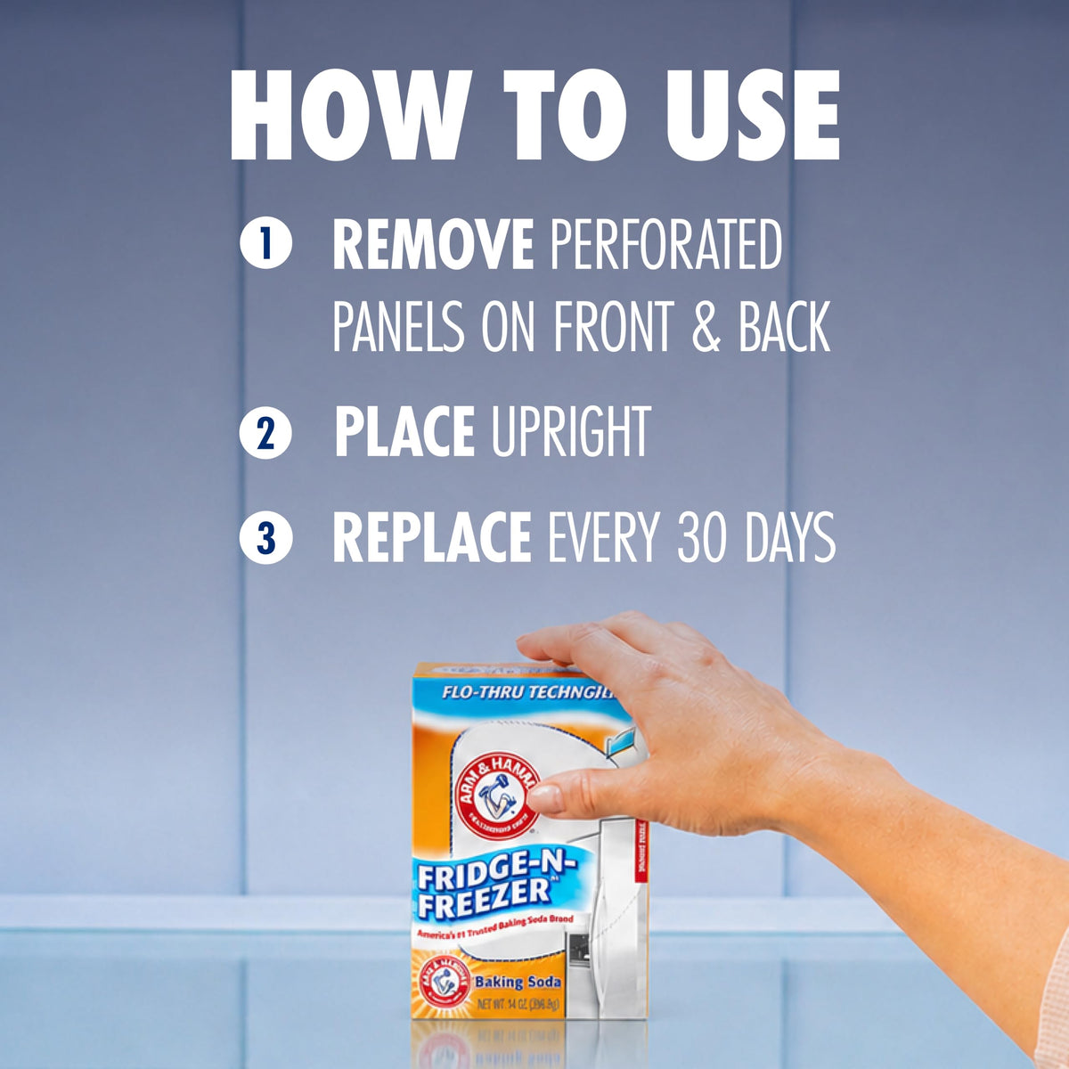 Baking Soda Fridge-n-Freezer Odor Absorber by ARM & HAMMER – 14 Ounce (Pack of 12), Orange, Pack of 12, Model COMINHKPR129270