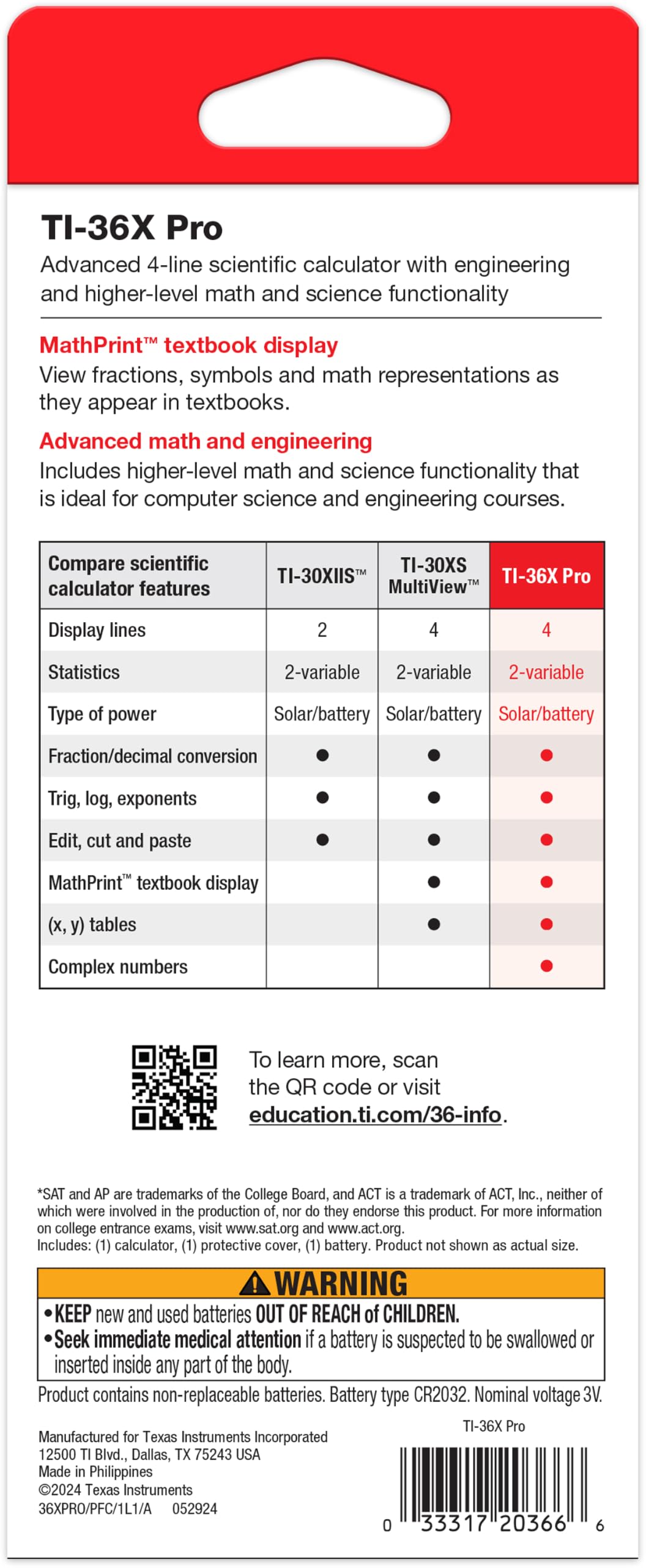 TI-36X Pro Engineering/Scientific Calculator | 9.7 Inch | Black. by Texas Instruments – 9.7 Inch, Plastic, Black, Model 36PRO/FC