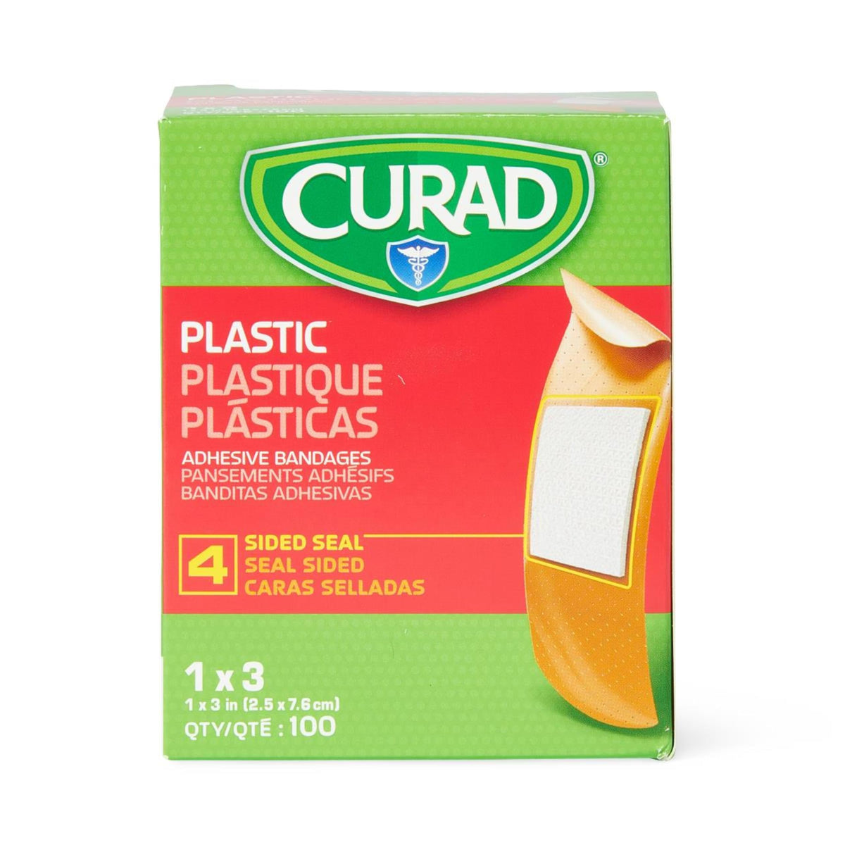 CURAD Plastic Adhesive Bandages by Medline – 1"x3", Plastic, Natural, Pack of 100, Model NON25600Z