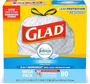 Glad Trash Bags, Tall Kitchen Drawstring Garbage Bags - OdorShield 13 Gallon Grey Trash Bag, Febreze Fresh Clean - 80 Count
