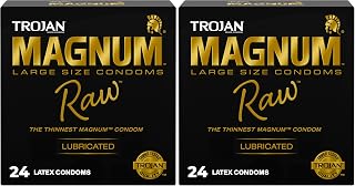 TROJAN Magnum Raw Large Size Thin Condoms, Magnum Condoms, 24 Count (Pack of 2)