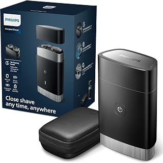 PHILIPS Portable Shaver, On-The-Go Wet and Dry Electric Shaver, ComfortCut Blade System, 3D Floating Heads, Compact Design, Powerful Battery,