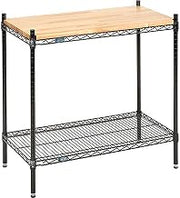 Nexel Wire Display Unit, 24" x 14" x 34", Solid Hardwood Butcher Block Top, 2 Tier Chrome Over Nickel Finish, Adjustable Shelves, 800lb Per Shelf Capacity, Leveling Feet with Glides