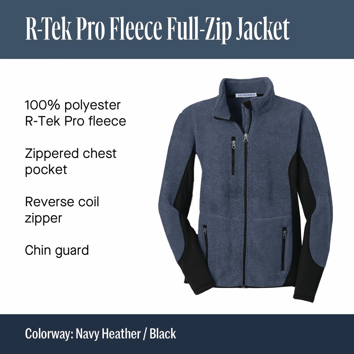 R-Tek Pro Fleece Full-Zip Jacket by Port Authority – Spandex, Navy Heather/ Black, Model F227
