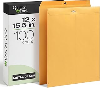 Quality Park 12 x 15-1/2 Clasp Envelopes, Clasp and Gummed Closures, for Oversized Papers, Drawings or Posters, 32 lb Kraft Paper, 100/Box (QUA37810)