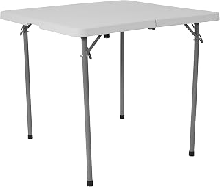 Flash Furniture Kathryn 2.79-Foot Square Bi-Fold Granite White Plastic Folding Table with Carrying Handle