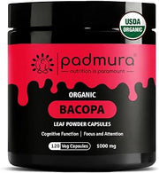 Organic Bacopa Monnieri Leaf Powder Capsules | USDA Organic | Vegan | Gluten Free | 120 Capsules | 1000mg | for Cognitive Function | Focus | Attention