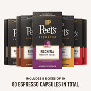 Peet's Coffee Medium and Dark Roast Variety Pack / 10 Count (Pack of 8) / 8 Coffee Gifts