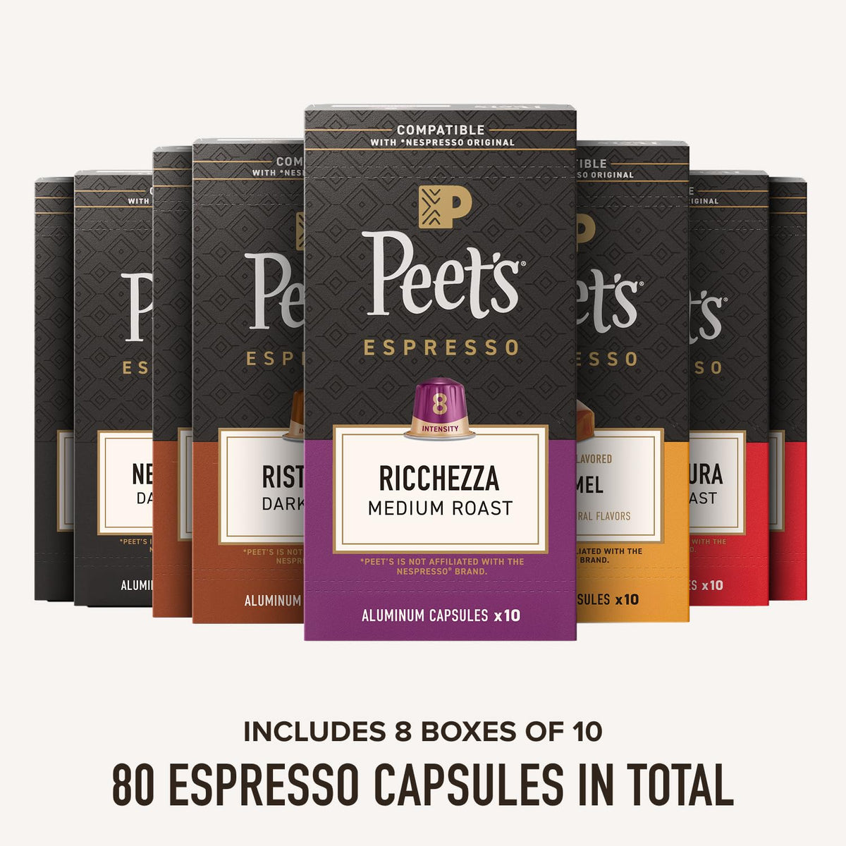 Peet's Coffee Medium and Dark Roast Variety Pack / 10 Count (Pack of 8) / 8 Coffee Gifts