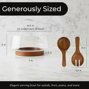 Wood & Whisk Glass Salad Bowl Set, Large, Acacia Wood Base