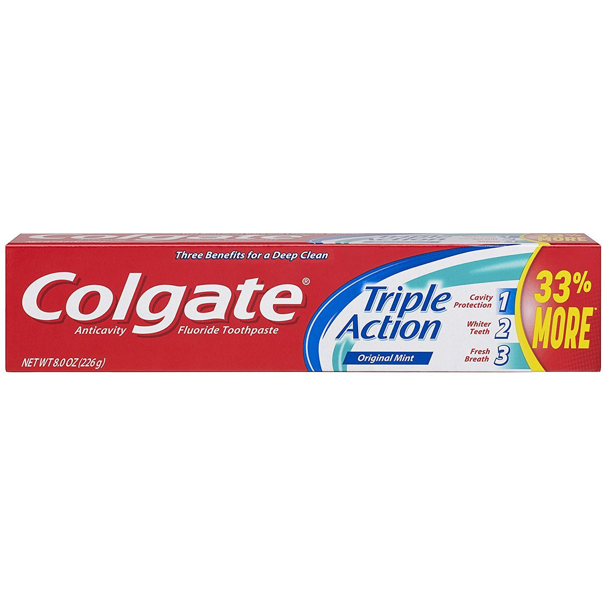 Triple Action Toothpaste by Colgate – 8 Ounce (Pack of 6), Pack of 6